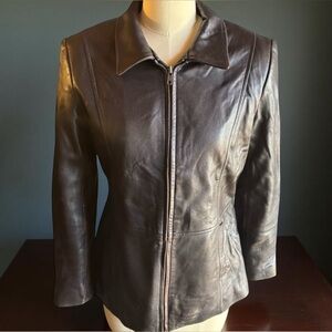 Vintage Dark Brown Leather Zip Up Jacket